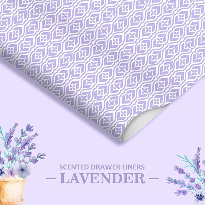 SCENTORINI Scented Drawer Liners for Dresser, 15 Sheets Lavender Scent Shelf Paper Liners, Non-Adhesive 14.3x19.5 Inch, for Home Fragrant Bedroom Drawer Closet Shelves