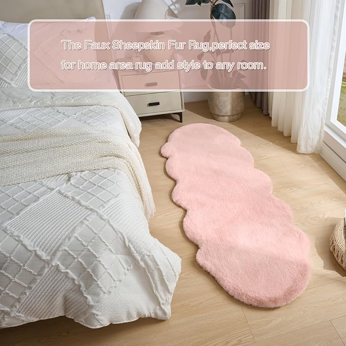 1700GSM Fuzzy Faux Sheepskin Fur Area Rug,Extra Soft Throw Rugs Mat Fluffy Shaggy Fur Rug for Bedroom Living Bedside Rug Room Decor-Pink,2x3ft