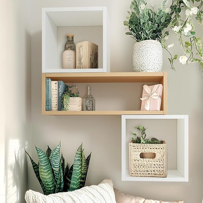 Kaboon Cube Shelves Set2, White Display Shelves Wall Mount 7.75" D x 12.5" W x 12.5" H, (White, Square 2 Cubes)