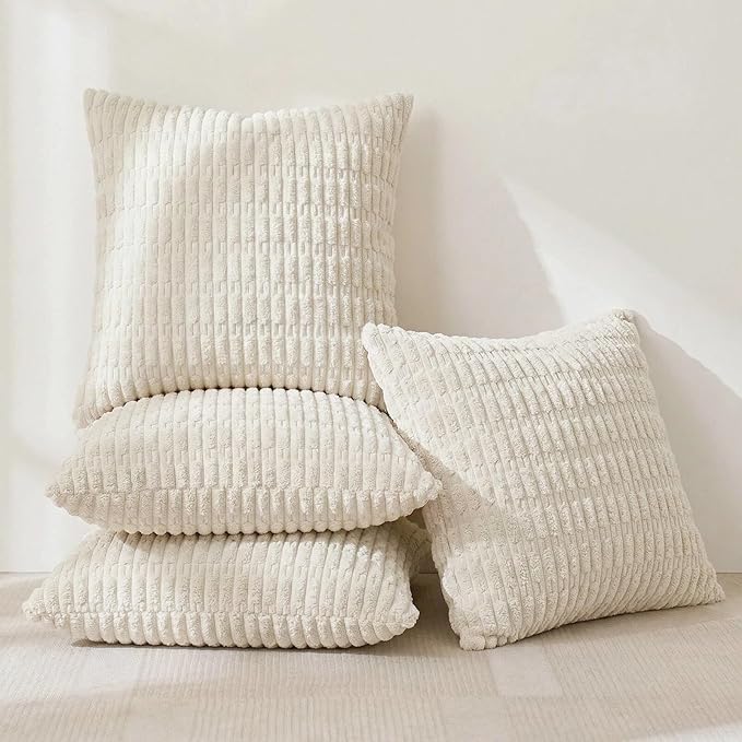 Fancy Homi 4 Packs Decorative Throw Pillow Covers for Living Room Couch Bed, Modern Farmhouse Boho Home Décor Accent Cushion Case, 22" x 22" (Pack of 4), Cream
