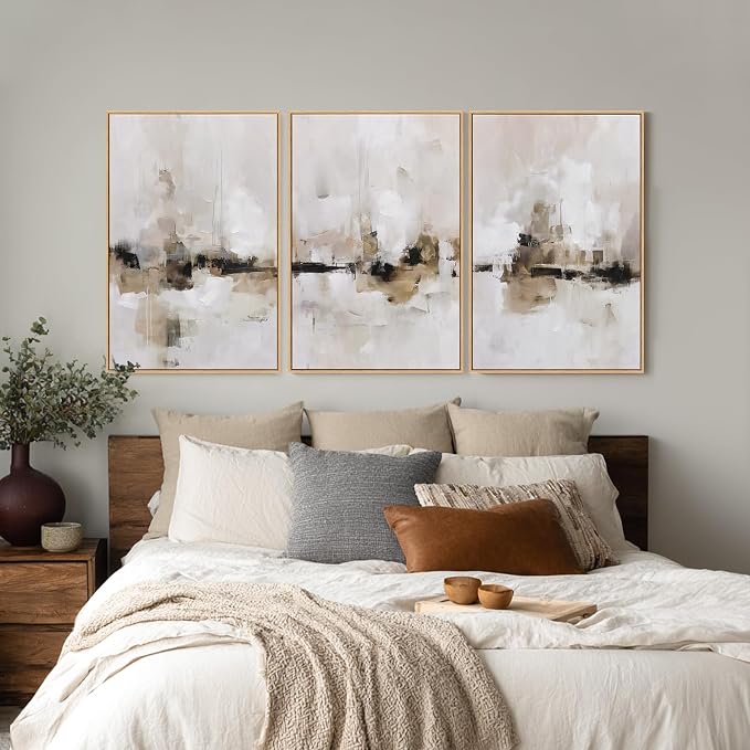 Large Abstract Neutral Textured Framed Canvas Wall Art Set, Minimalist Wall Decor Art Prints, Modern Graey Beige Wall Painting Artwork for Living Room,Bedroom,Dining Room,Office, 24"x36"x3
