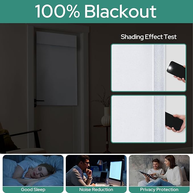 HOMEIDEAS 100% Linen Blackout French Door Curtains, Privacy Door Window Curtains, 26 X 40 Inch Room Darkening Blinds, Thermal Insulated Shades for Bedroom, 1 Panel, Pure White