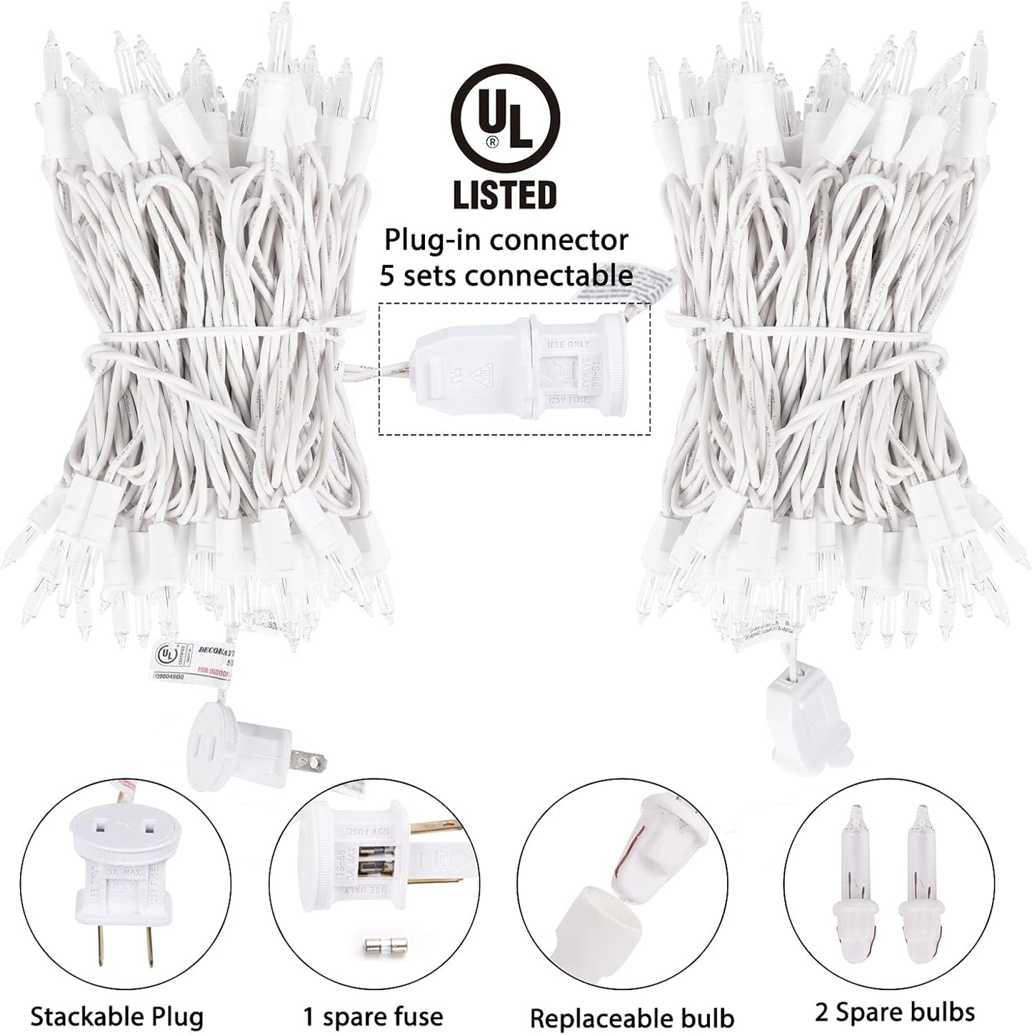 Brightown 50 Count Warm White Christmas Lights, Clear Mini Incandescent Lights on White Wire, Christmas Tree String Lights for Indoor Outdoor Decorations（12ft）