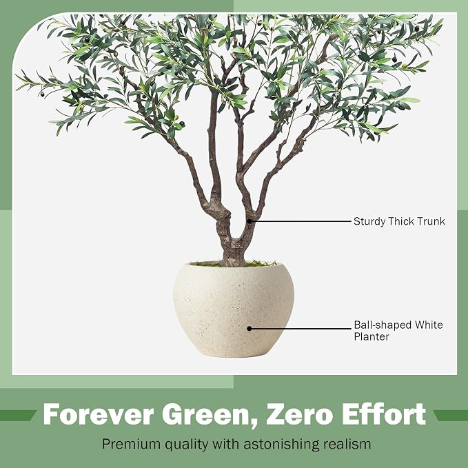 Caxchiling Large Artificial Olive Tree 8FT, Indoor Outdoor Faux Tall Tree | Natural Trunk with Olive Fruits and Buds in White Planter for Home Office Living Room