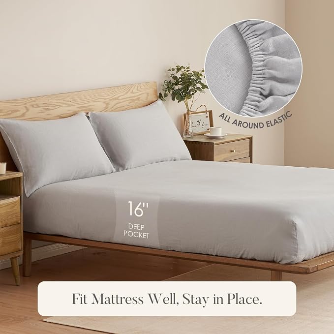 DAPU 100% Linen Pillowcases 20x40 Inches Pillow Cases (Pack of 2) with Envelope Closure, Stone Washed Breathable and Cooling (Fog Gray, King)
