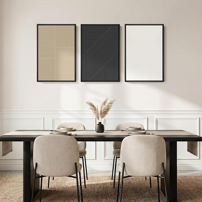 Framed Boho Black and White Abstract Wall Art, Set of 3 Piece Large Modern Neutral Minimalist Canvas Paintings Wall Decor Art Prints Pictures for Living Room, Bathroom, Dining, Office 16x24 Inch
