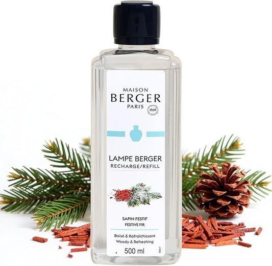 MAISON BERGER Festive Fir Lampe Berger Refill, 500 ml (16.9 fl oz), 2-in-1 Catalytic System, Neutralizes Odors and Diffuses Fragrance, Pine Needles, Green Notes, Clean Notes, Pine, Made in France