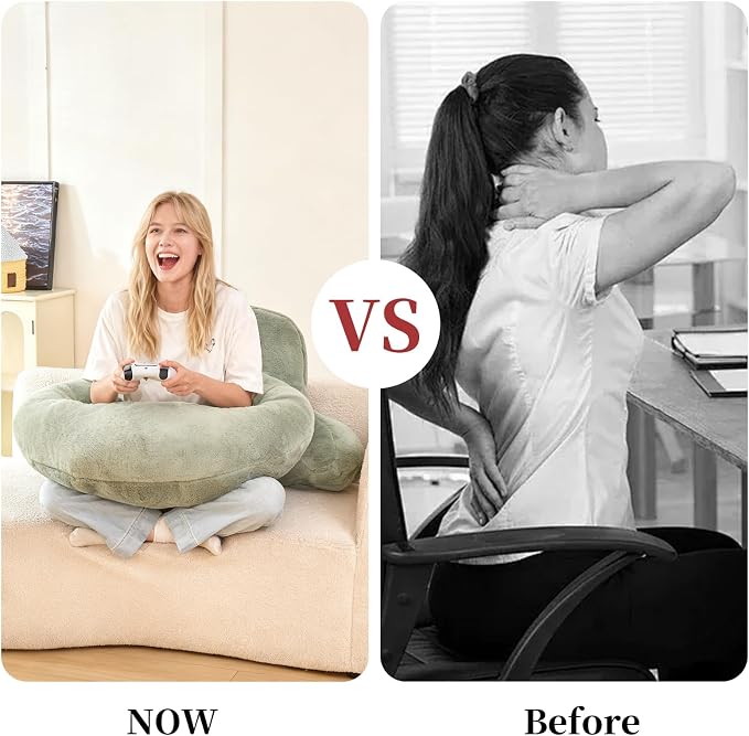 17" Reading Pillow for Bed,U Shaped Arm & Elbow Support,Green Faux Fur | Backrest Supports Back,U Shaped Lap Pillow Cushions Arms,Elbows & Wrists,Plush Faux Fur for Reading,Gaming,Watching TV