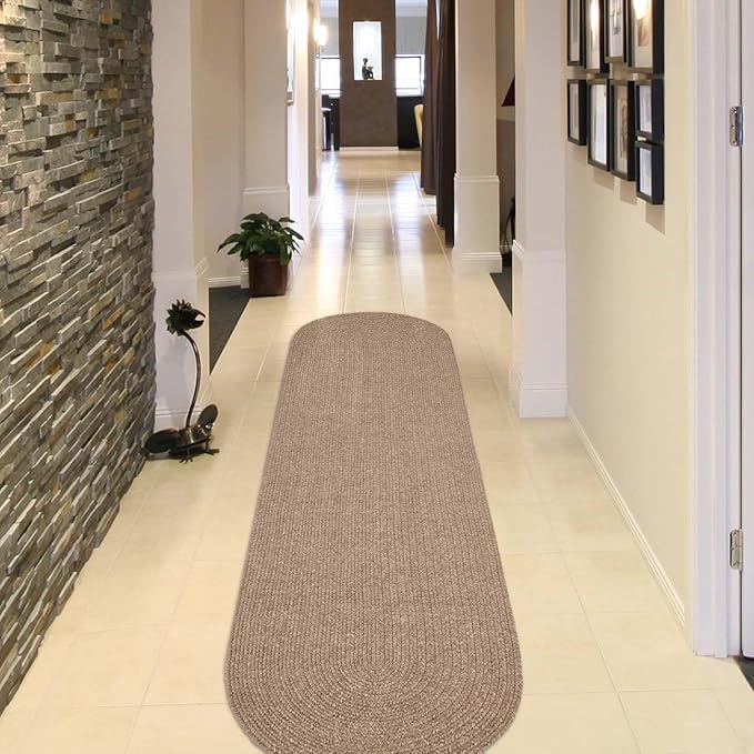 Superior Jute Oval Indoor Runner Rug, Latte, 2' x 8'