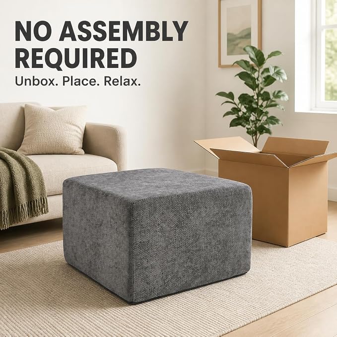 MONVANE Ottoman for Modular Sectional Cloud Couch, Chenille Deep Seat Boneless Couch for Living Room, Bedroom and Apartment, No Assembly Required, DIY Combination, Grey