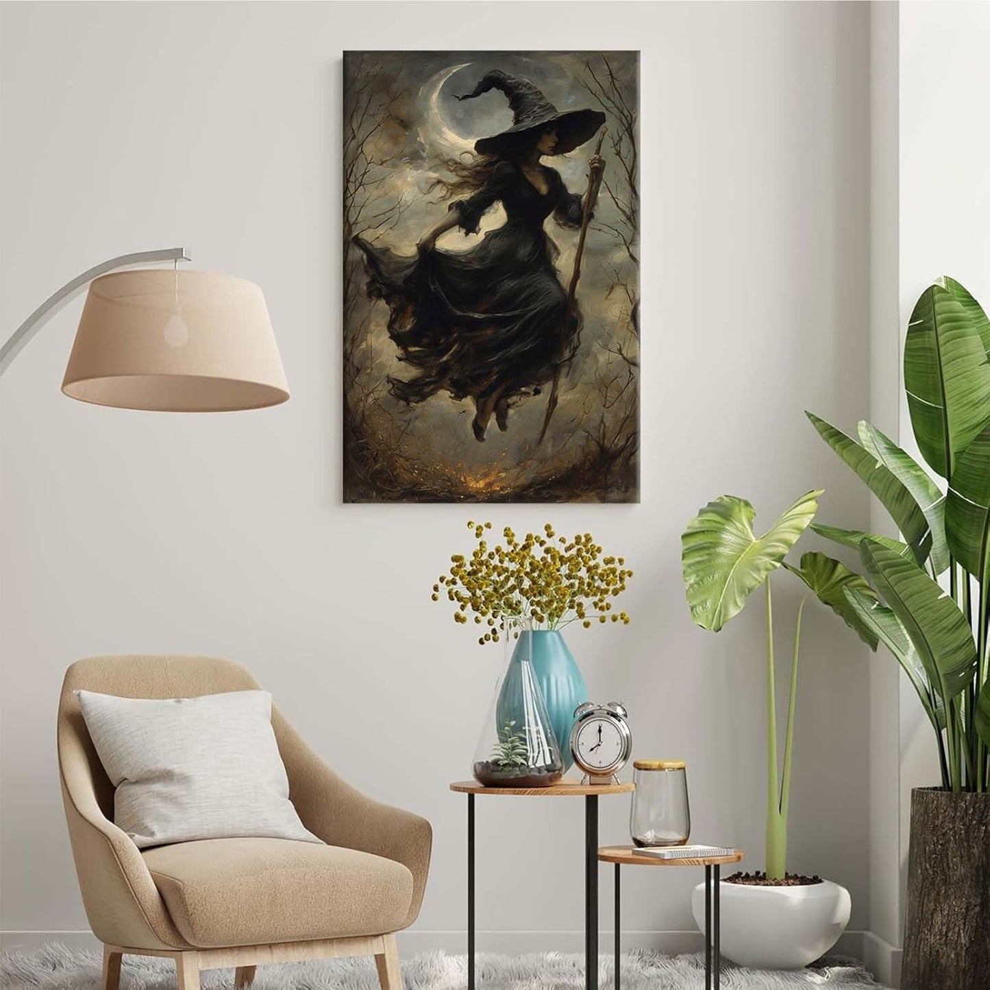 JFHCQJPK Witch in the Forest Halloween Print Wall Art Poster Witch Decor Vintage Print Dark College Wall Art Victorian Gothic Room Decor Canvas Wall Print32x48in Frameless