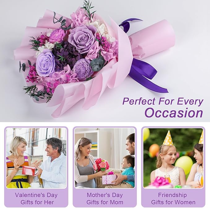 Flowers for Delivery, Preserved Flowers Bouquets – 4 Eternal Purple Roses that Last 2-3 Years,Gift for Mom Grandma Wife on Mother's Day,Forever Birthday Gifts for Women,Home Decor