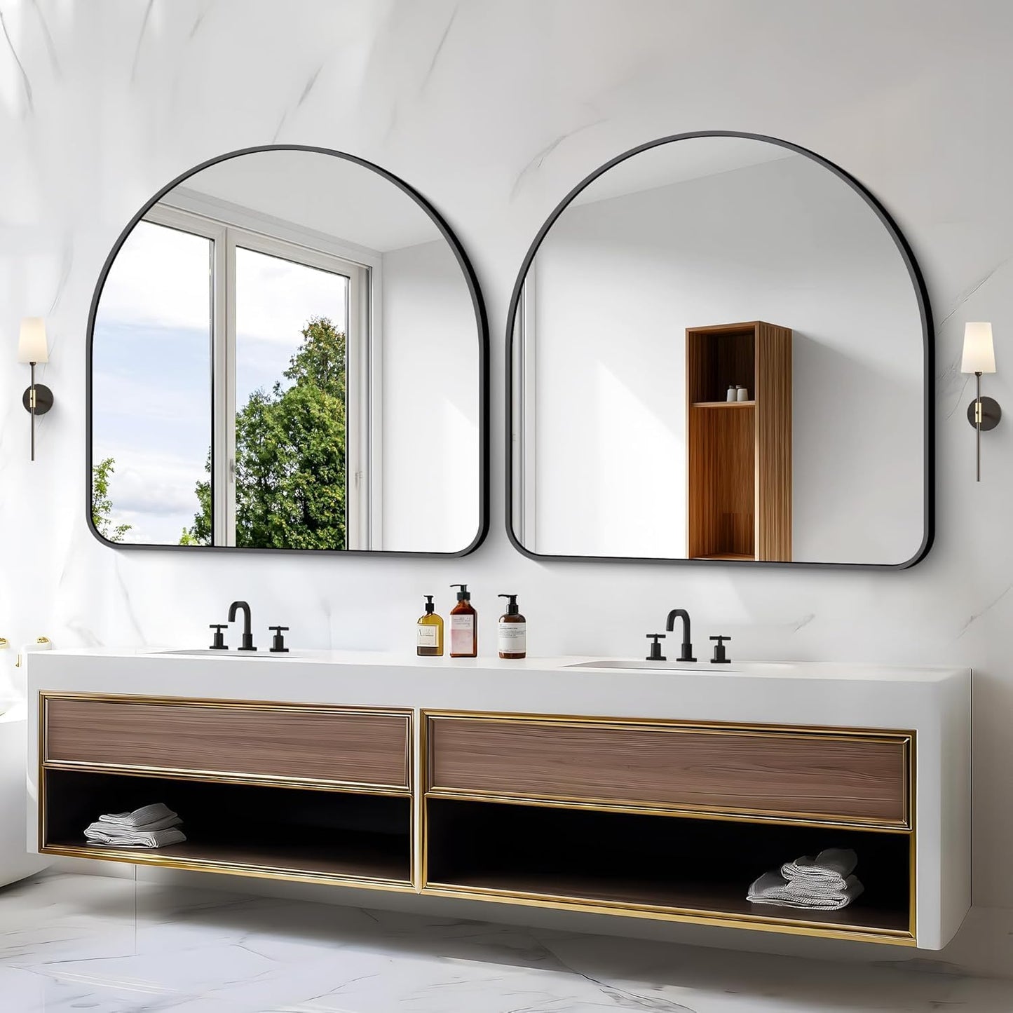 Arched Bathroom Mirror, 30"x30" Black Arched Mirror for Bathroom, Wall Mounted Mirror, Vanity Wall Mirror Metal Frame for Bedroom, Entryway, Living Room, Vertically Hanging