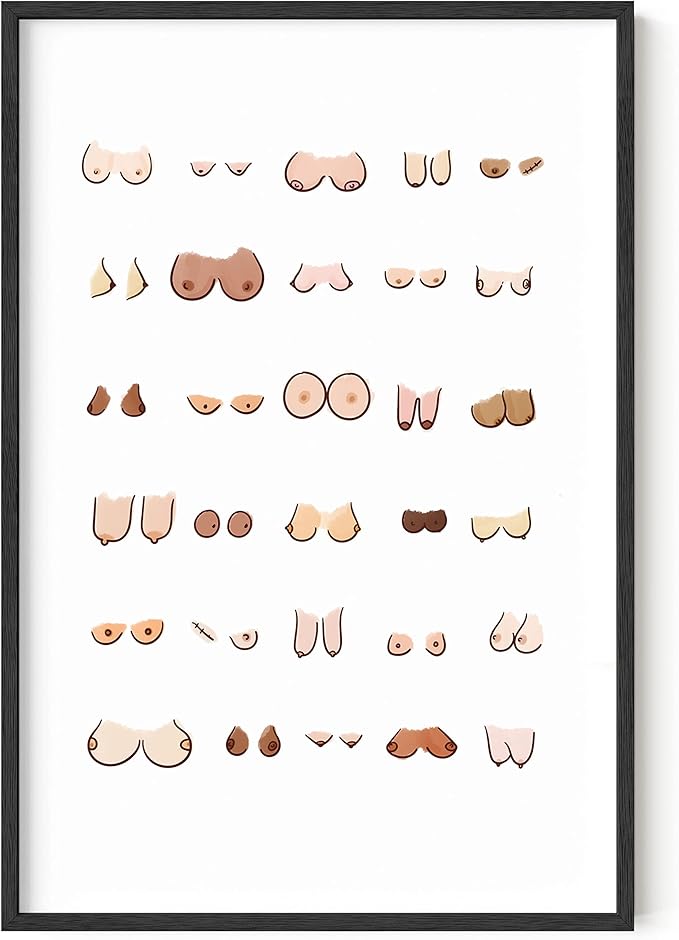 HAUS AND HUES Funny Bathroom Wall Art – Boobs Poster, Humorous Restroom Print, Witty Artwork for Walls, Fun Washroom Accent (24x36, Black Frame)