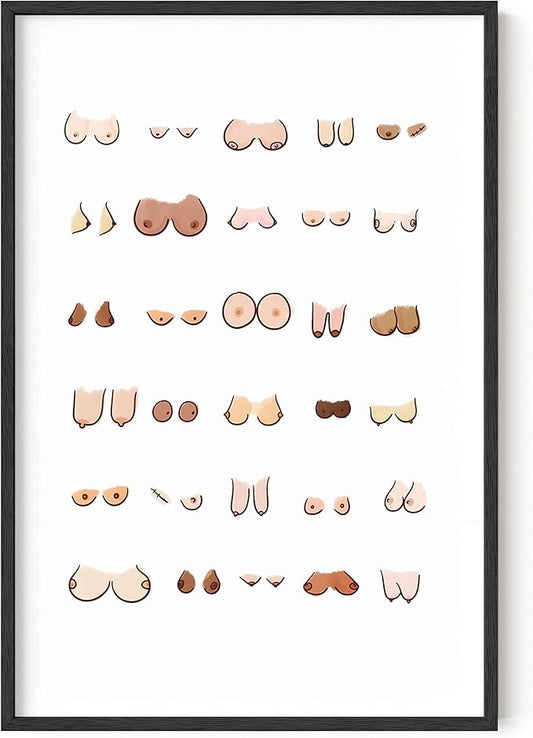 HAUS AND HUES Funny Bathroom Wall Art Decor Prints and Posters - Artwork for Wall Pictures - Boobs Poster (Unframed 24x36)