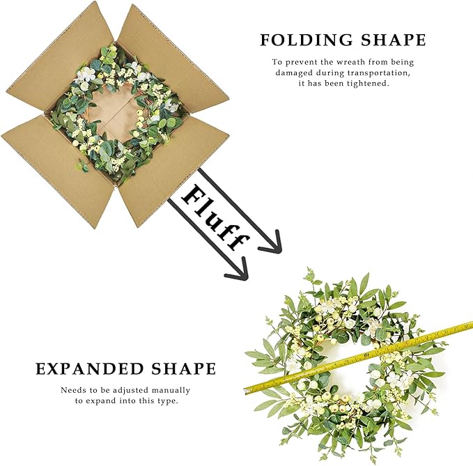 20 Inch Summer Wreaths for Front Door, Spring Summer Eucalyptus Wreath - White Berry Artificial Floral for Front Door, Porch, Home Decor, Farmhouse Wall Window Decorations
