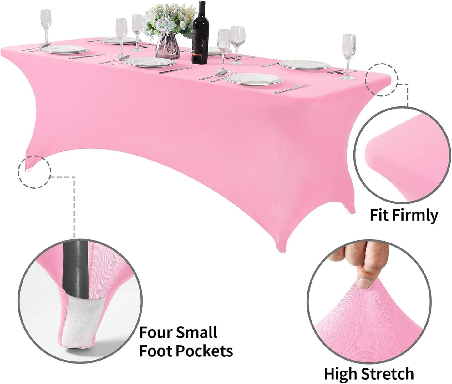 2Pack Spandex Table Cover for 8FT or 4ft or 6ft Table Universal Fitted Stretch Tablecloth for Party, Banquet, Wedding and Events-Pink