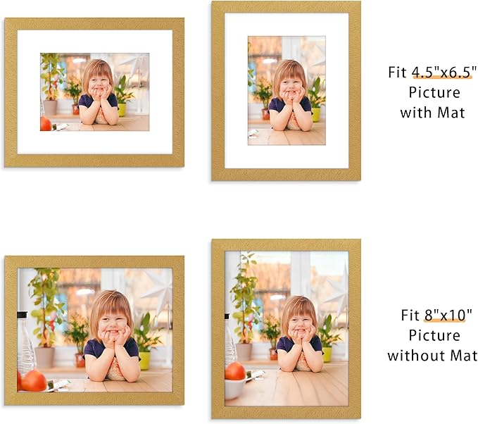 Picrit 8x10 Picture Frame Set of 12, Display 5x7 with Mat or 8x10 without Mat, Photo Frames for Wall Mounting or Table Top Display, Gold