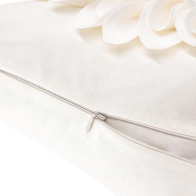 OiseauVoler 3D Sunflower Handmade Throw Pillow Covers Decorative Floral Pillowcases Cushion Covers for Couch Living Room Home Decor Creamy White 18x18 Inches
