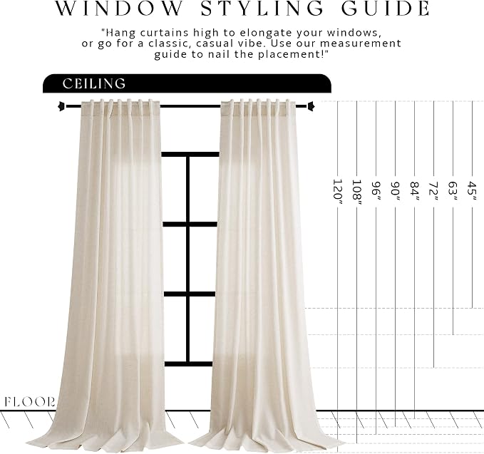 Jowels Cream Linen Curtains 108 Inch Long 2 Panels for Living Room | Beige Flax Light Filtering Sheer Curtain,Back Tab Pocket Pleated Look,Farmhouse Textured Privacy Drapes for Bedroom Window