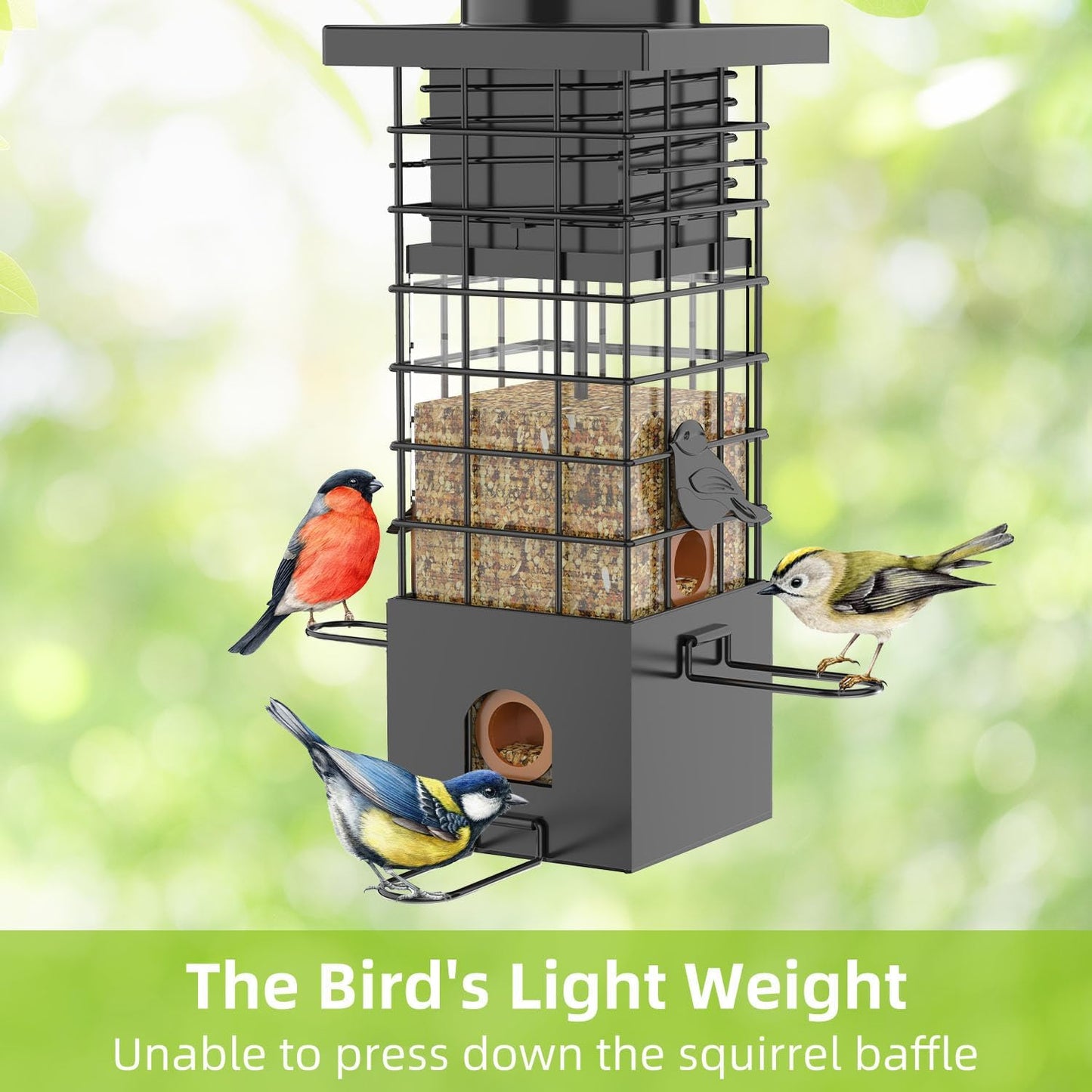 KRUOO Metal Squirrel Proof Bird Feeder for Outdoors Hanging,Wild Bird Feeders for Outside, 2.5 lb Capacity