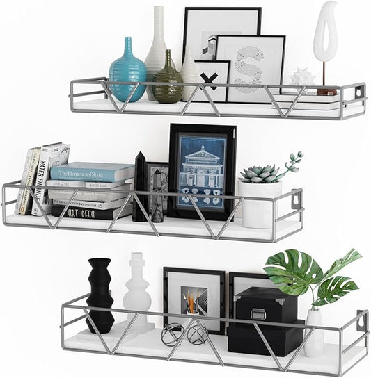 Amaoot Floating Shelves Set of 3, Home Wood Wall Shelf, Farmhouse Shelf for Bedroom, Wall Mounted Floating Shelf for Living Room, Bedroom, Bathroom, Kitchen, Office (Gray)