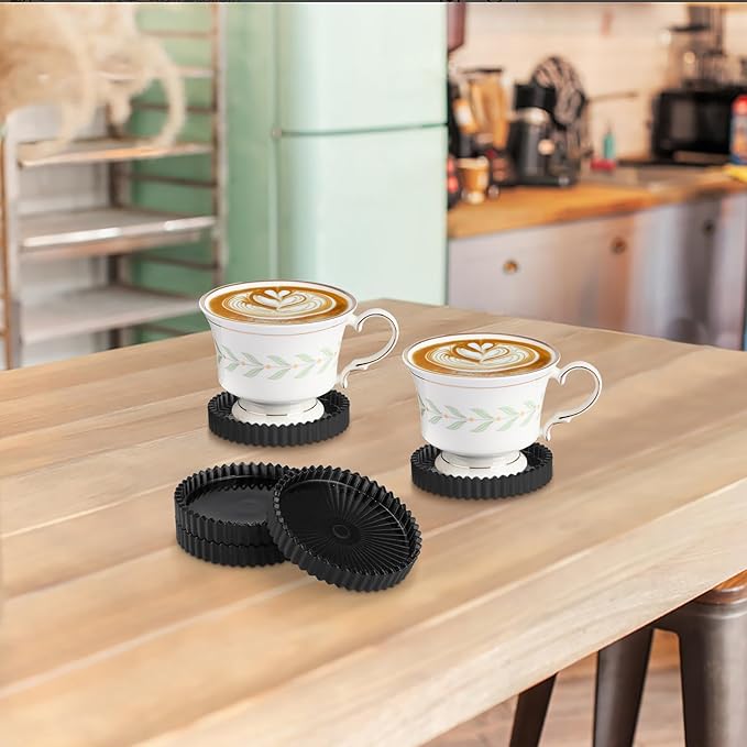 Drink Coaster Set of 5- Coffee Table Coasters, Round Cup Mats Home Décor Accents, Cup Coaster, Glass, Black, Coasters for Office, Kitchen, Bar, Dining Room, Living Room, Patio