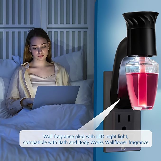 Hohean 2 Pcs Wall Fragrance Plug with Night Light Compatible with Bath and Body Works WallFlower Refills (No Fragrance Included), ETL Certified, Rotatable Scent Control Plug for Home/Office (Black)