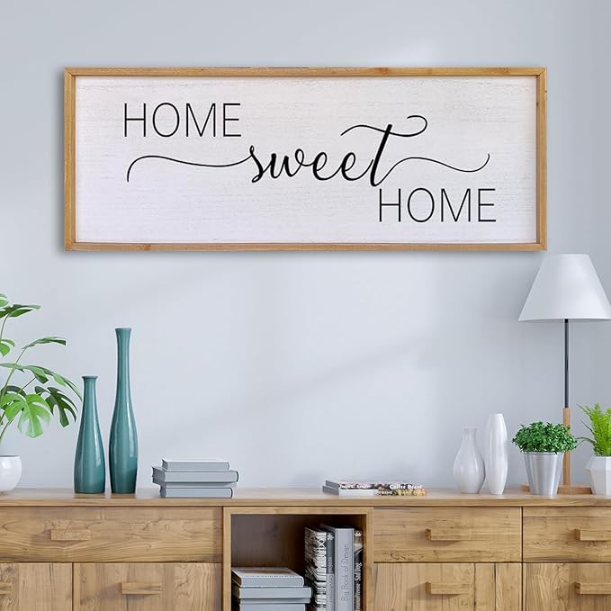 Home Sweet Home Sign Wall Decor 40”X15” Master Family Room Above Bed Beautiful Living Room Above Couch Sign Large Rustic Farmhouse Wood Framed Entryway Hanging Wall Art Decoration (Wood)