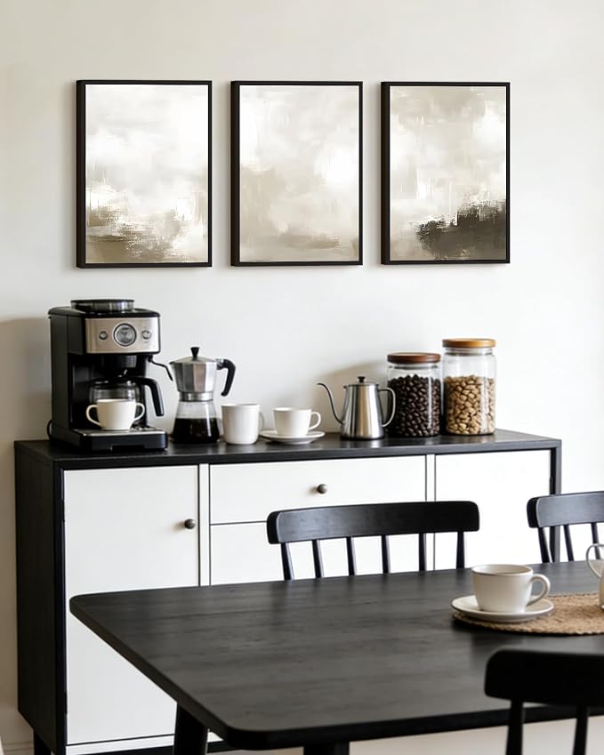 PHOPAGO Abstract Framed Wall Art Minimalist Pastel Neutral Wall Decor Modern Art Paints Living Laundry Room Home Decor - 12x16in Black Framed