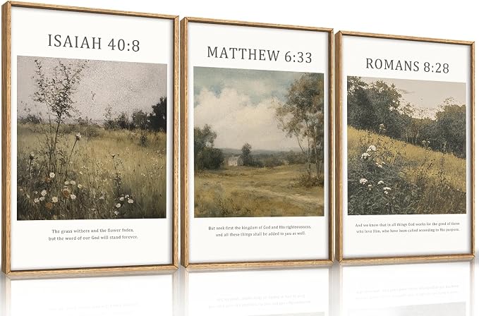LHIUEM Large Bible Christian Scripture Framed Canvas Wall Art Set,Jesus Religious Verse Wall Decor,Vintage Nature Flowers Artwork for Living Room,Bedroom,Dining Room,Office -16"x24"x3