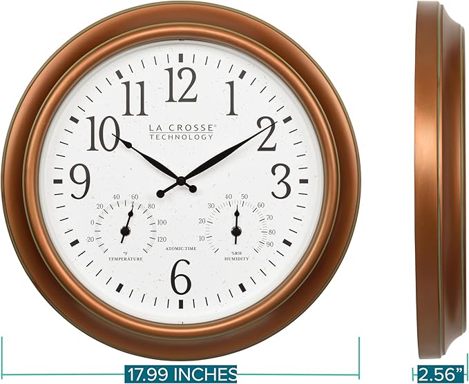 La Crosse Technology 404-59907-INT 18-inch Indoor/Outdoor Classic Antique Copper Atomic Analog Wall Clock