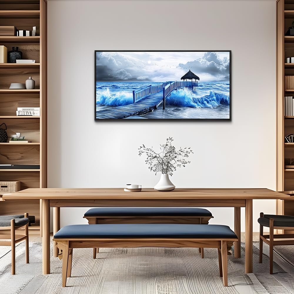 ZUITINGHUA Black Framed Canvas Wall Art For Living Room Wall Decor For Bedroom Office Wall Decoration Ocean Landscape Paintings Black And White Pictures Artwork Room Aesthetic Home Decor 20x40 In