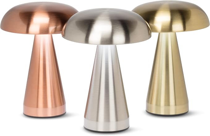 Abbott Collection Trilite Cordless Mushroom LED Table Lamp, Rechargeable Light - Metal, Gold (8 inches)