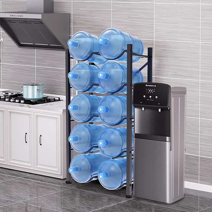 Semoprus 5 Gallon Water Bottle Holder for 10 Bottles, 5 Tiers Double Row Water Jug Holder, Detachable Heavy Duty Water Jug Stand, Water Jug Rack for Office, Kitchen, Garages, Restaurant, and Gym