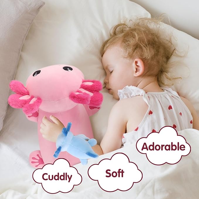 5 Pcs Axolotl Plush Toys for Girls Boys, 18.5" Mommy Axolotl Stuffed Animal with 4 Baby Axolotls Inside, Pink Stuffed Axolotl Salamander Plushies Pillow Toys Gift for Kids Easter Christmas Birthday