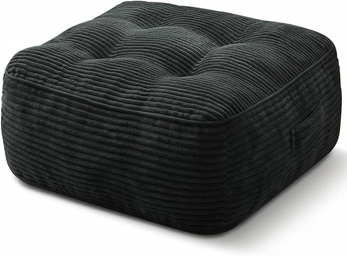 11" Thick Washable Floor Pillow for Adults, Yoga & Meditation Cushion with Handle, Square Large Pillows Seating with Removable Tufted Corduroy Cover for Tatami Living Room Board Games, Dark Gray