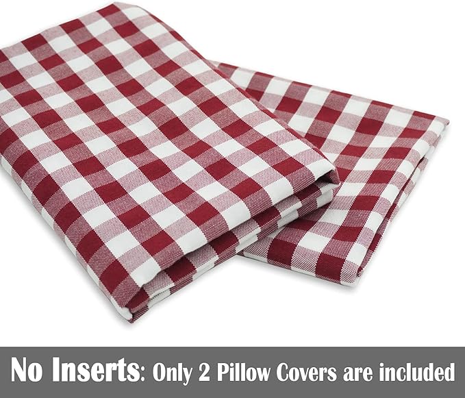 CARRIE HOME Red Plaid Throw Pillow Covers 18 x 18 Set of 2 Burgundy Gingham Pillow Covers 18x18 Christmas Decor for Bedroom