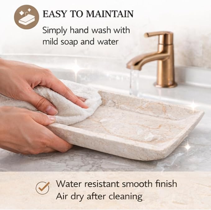 Creative Home Natural Champagne Marble Rectangular Vanity Tray Towel Tray Boat Shaped Tray Bathroom Accessories Organizer for Bathroom Countertop, Kitchen Sink, Jewelry, 16.5" x 6.3" x 1.5" H, Beige