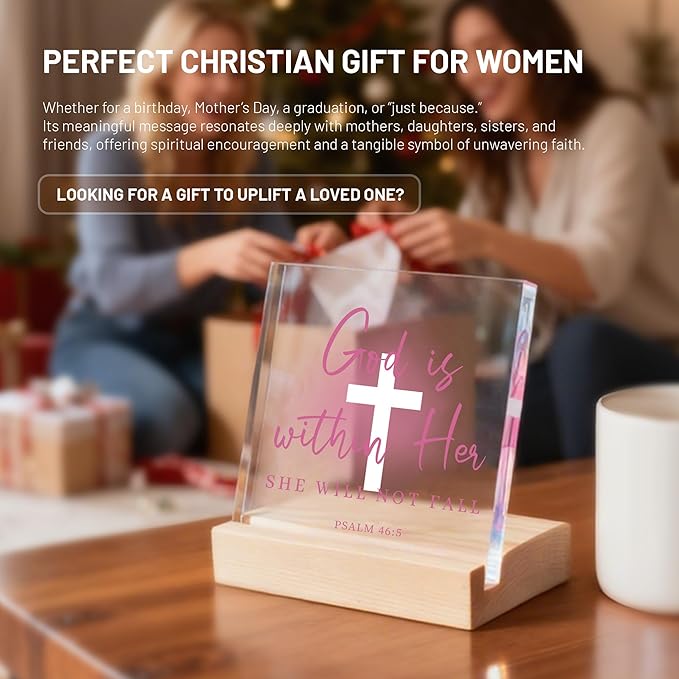 Christian Gifts for Women, Pink Inspirational Acrylic Christian Decor for Women - Christmas Gifts for Friends, Sister, Mom - Religious Room Decor for Home, Office, Dorm