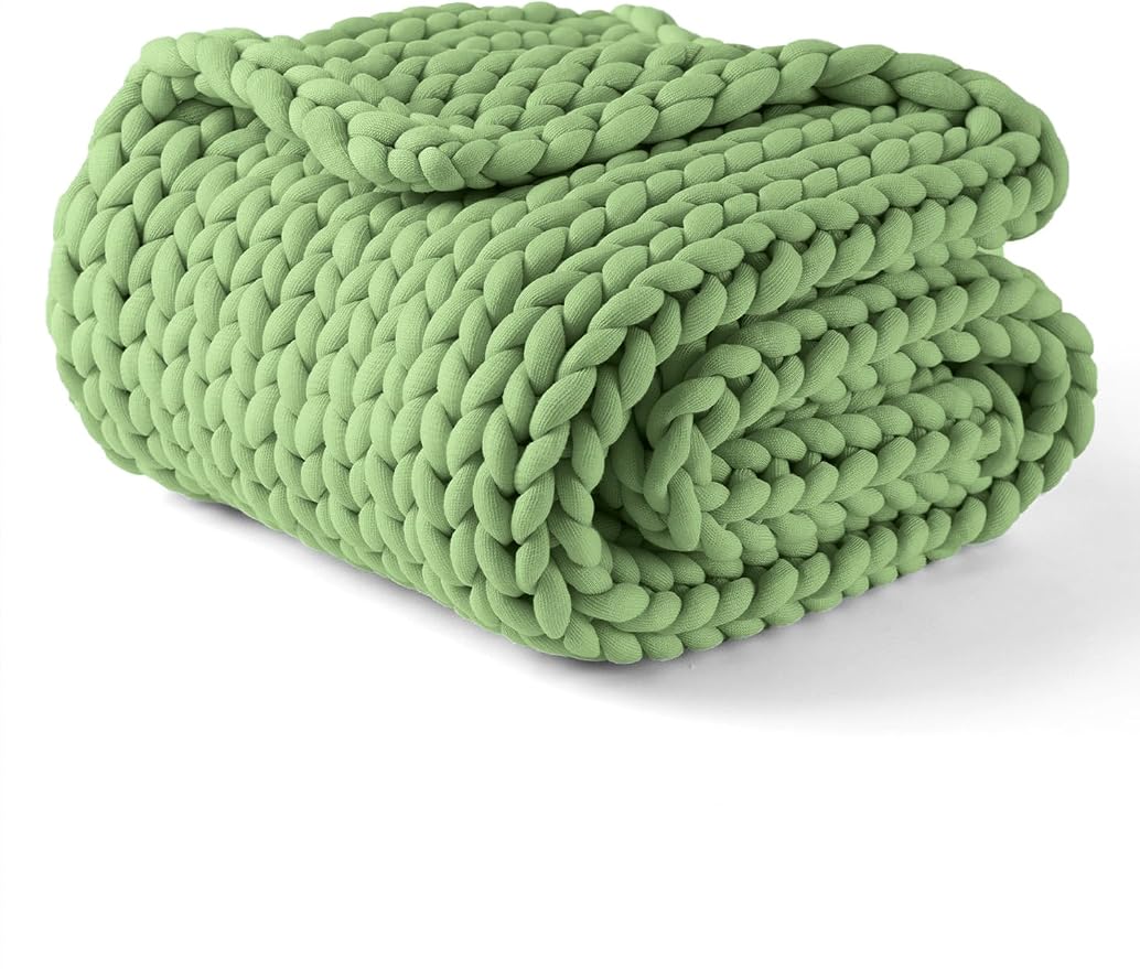 YnM Chunky Throw Blanket, Medium-Weight, Hand Knitted, Skin Friendly, Ventilated and Breathable, Machine Washable, Home Décor Piece for Couch, Sofa and Bed (Avocado Green, 60x80 Inch)