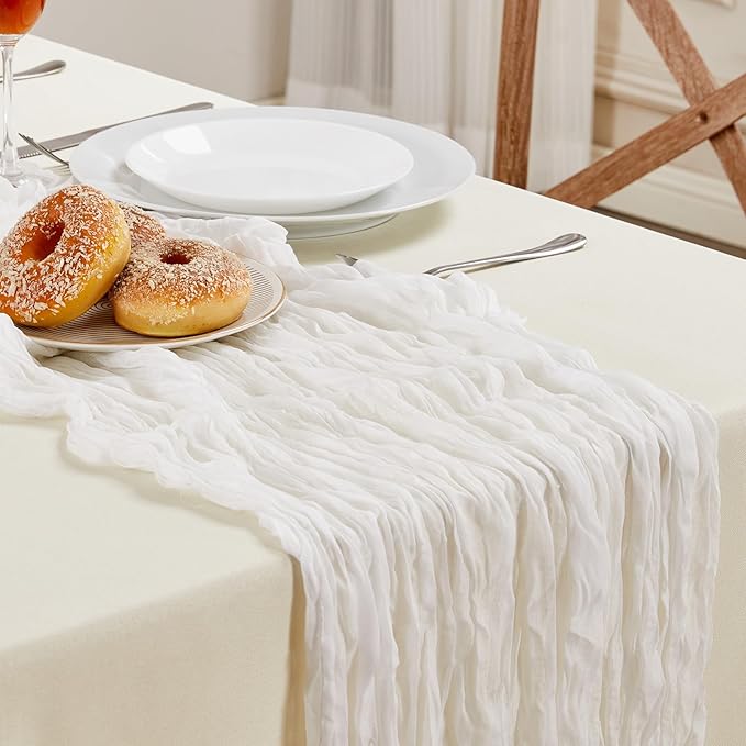 White Mother’s Day Cheesecloth Table Runner 10FT Long Easter Spring Boho Gauze Table Runner Rustic Sheer Runner for Spring Wedding Bridal Baby Shower Birthday Party Table Decor Easter Decorations