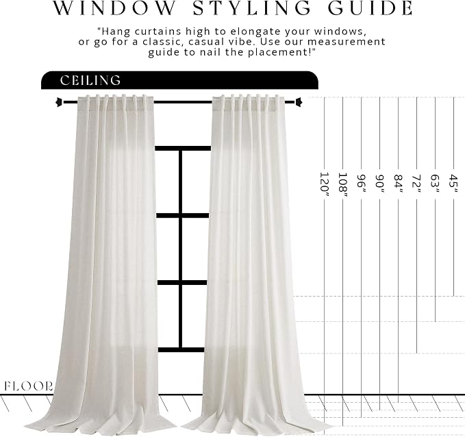 Jowels Birch Linen Curtains 96 Inch Long 2 Panels for Living Room | Natural Light Filtering Sheer Curtain,Back Tab Pocket Pleated Look,Boho Farmhouse Textured Privacy Drapes for Bedroom Window