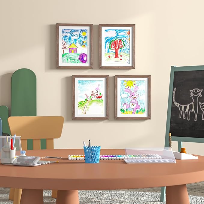 KINLINK 10x12.5 Kids Art Frame Set of 2, Solid Wood Kids Artwork Frames Changeable with Front Opening Hold 150 Pictures, Art Frames for Kids Art with Mat，without Mat 10x12.5 Picture Frame Brown Wood
