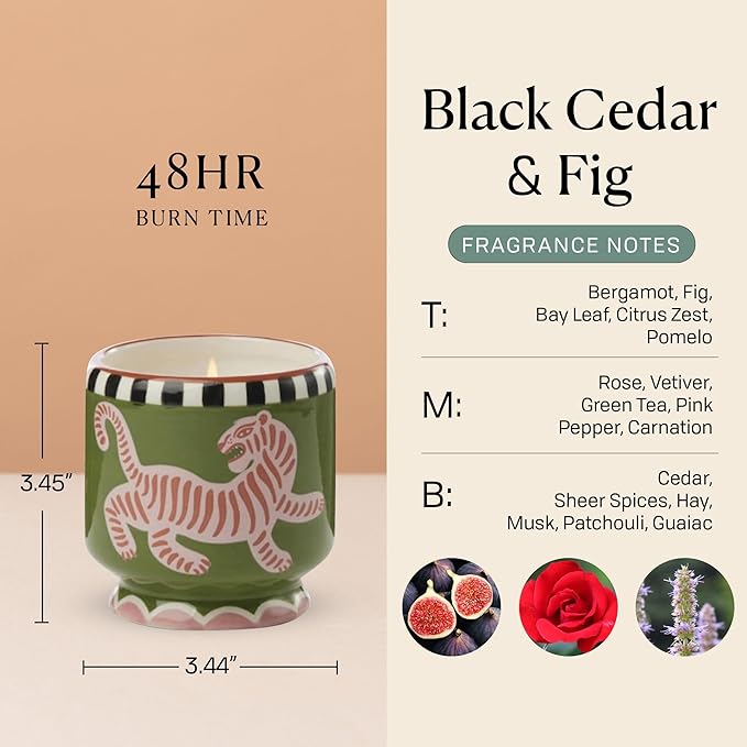 Paddywax Scented Candles Dopo Hand-Painted Ceramic Luxury Artisan Candle, 8-Ounce, Tiger - Black Cedar & Fig