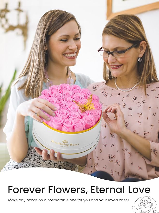 27 Preserved Roses Forever Flowers Real Roses in a Box Mother's Day Birthday Flowers for Her Mom Women Wife Valentine's Day, Light Pink Roses