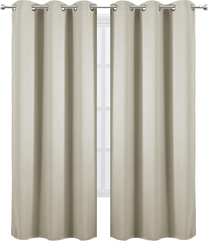 LEMOMO Light Beige Thermal Blackout Curtains/42 x 84 Inch/Set of 2 Panels Room Darkening Curtains for Bedroom