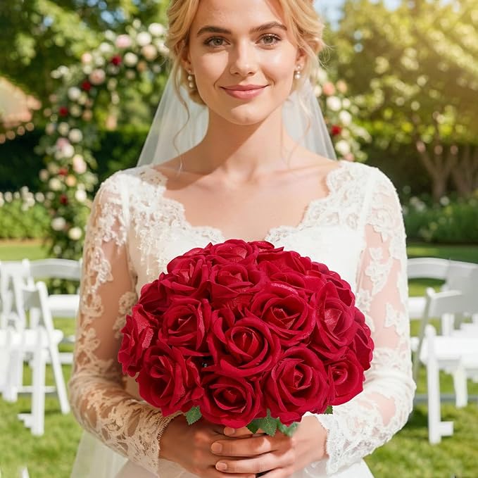 Lifewit Classic Red Artificial Roses Flowers, Faux Long Stem Silk Roses Bulky for DIY Wedding Bouquets Decoration, Centerpieces Arrangements, Velentine,12 Pcs