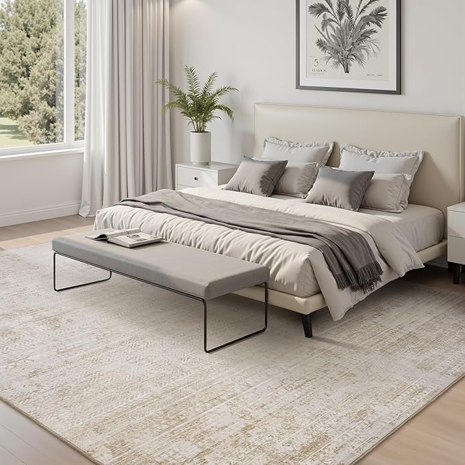 8x10 Area Rugs for Living Room Non Slip Machine Washable Rug Distressed Abstract Soft Indoor Carpet Neutral Boho Rug for Bedroom Dining Room Playroom Office, Beige