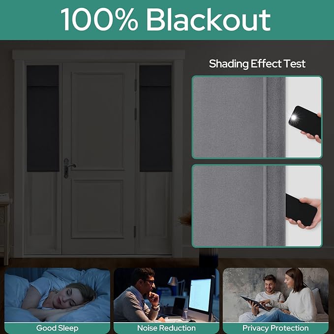 HOMEIDEAS 100% Linen Blackout Sidelight Curtains for Front Door, Side Door Window Curtains, Small Window,Thermal Insulated Covering, 1 Panel, W12 X L40 Inch, Dark Grey